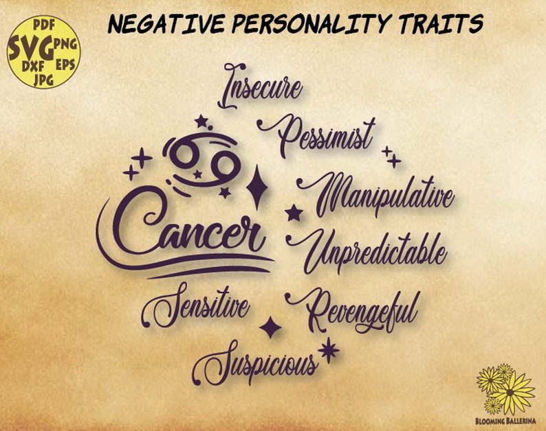 Cancer Zodiac Svg file, Cancer Positive and Negative Personality Traits Svg file, zodiac svg, horoscope svg, astrology svg, Cancer sign svg image 2