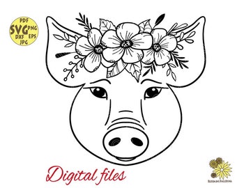 Porc avec des fleurs Svg, Flower Farm Svg, Farm Animal Svg, Cute Animal Svg, Flowers Svg, Pig Clipart, Flower Animal Svg, Floral Svg, Décor de porc