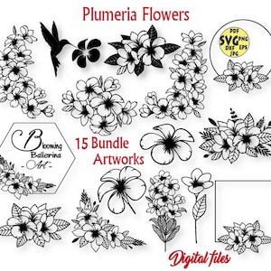 Plumeria Svg, Bundle flower bouquets Svg, Aloha Svg, Hummingbird svg,  Hawaiian svg, Floral frame svg, Glass can svg,  Tropical flower svg