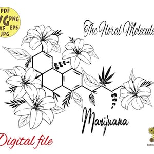 Flower Weed Molecule with Lilies and Leaves Svg file, Weed Svg, Marijuana Svg, Floral Cannabis svg, Stoner Svg, THC Molecule Svg, Floral Svg