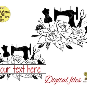 Split Monogram Tailor Set Svg, Flower Sewing Machine Monogram with Roses and Leaves svg file, Floral Sewing Cut file, Crafty Svg, Roses Svg
