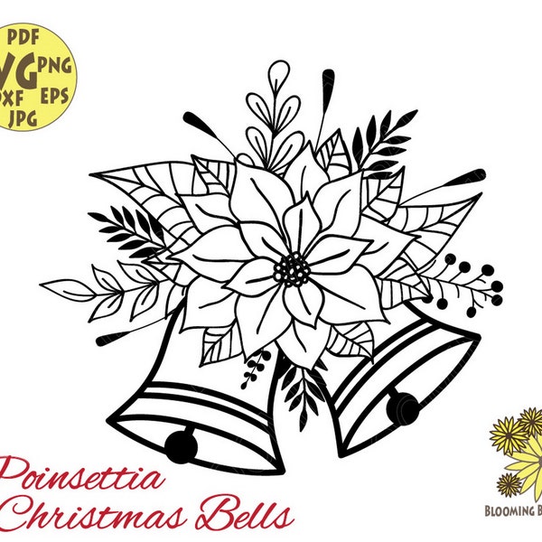 Christmas bells svg, Christmas flower svg,Christmas decor svg, Poinsettia svg, Floral Svg, Winter svg, Poinsettia flower,Christmas ornaments