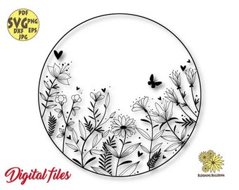 Field plants Svg, Bundle Wildflowers Svg, Wildflowers Meadow Svg, Wild flowers Svg, Garden Plant Svg, Wildflower Circle Frame Svg, Frame Svg