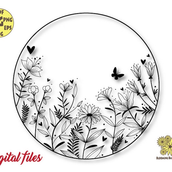 Field plants Svg, Bundle Wildflowers Svg, Wildflowers Meadow Svg, Wild flowers Svg, Garden Plant Svg, Wildflower Circle Frame Svg, Frame Svg