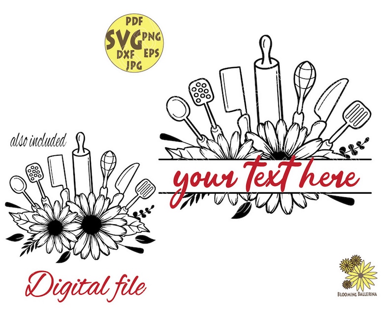Flower Kitchen Utensils With Daisies and Leaves Svg File Etsy