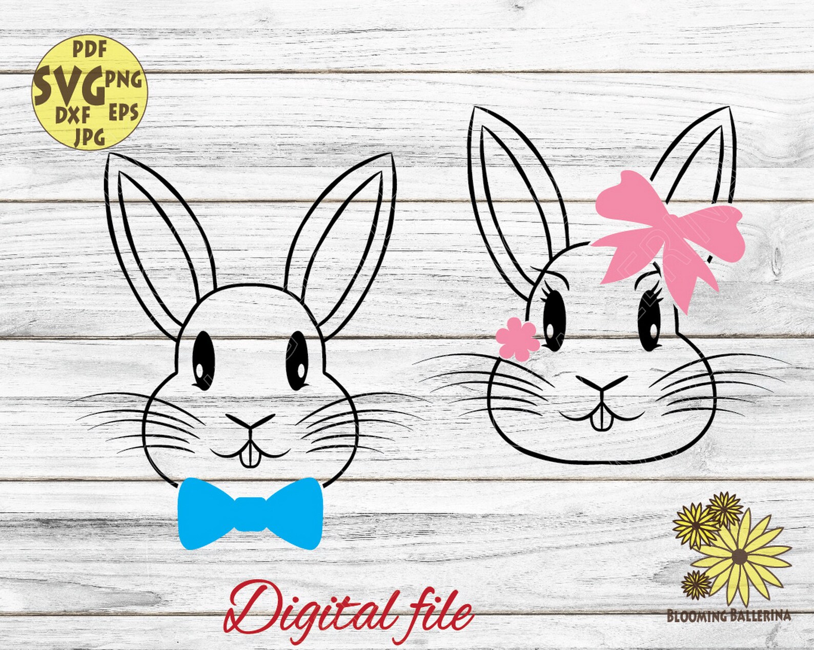 Bunnies Svg Girl Bunny Boy Bunny Rabbit Vector Bunny Ears - Etsy