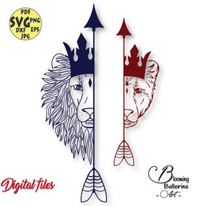 Lion and Lioness SVG Bundle | King & Queen Clipart | Royal Couple Digital Files for Cricut  Silhouette | African Wildlife Art
