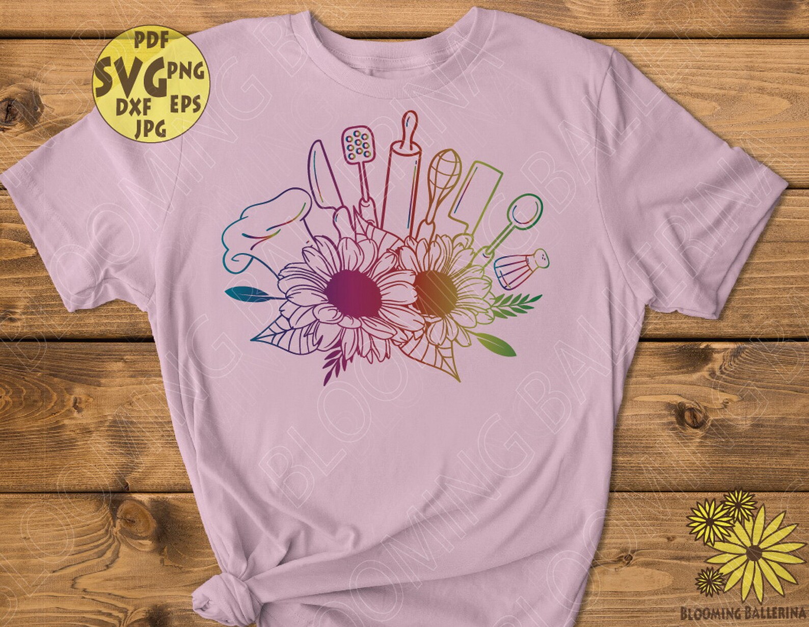 Flower Kitchen Utensils With Chef Hat Sunflowers and Leaves Etsy