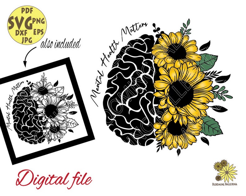 Sunflower Mental Health Matters With Human Brain Sunflowers Etsy