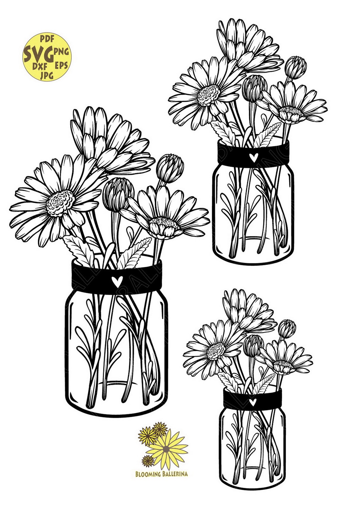 Mason Jar Flowers Floral Svg Daisy Svg Flower Bouquet Svg Etsy