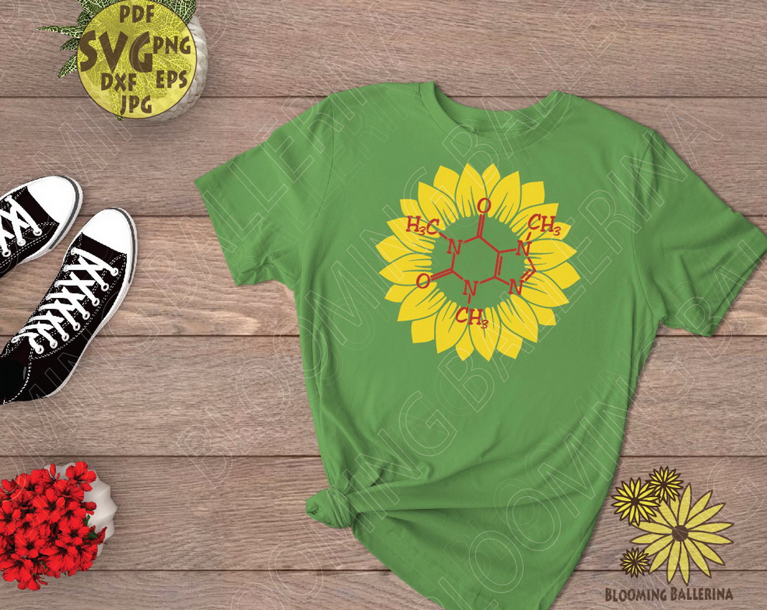 Sunflower With Caffeine Molecule Svg File, Sunflower Svg, Flower Coffee ...