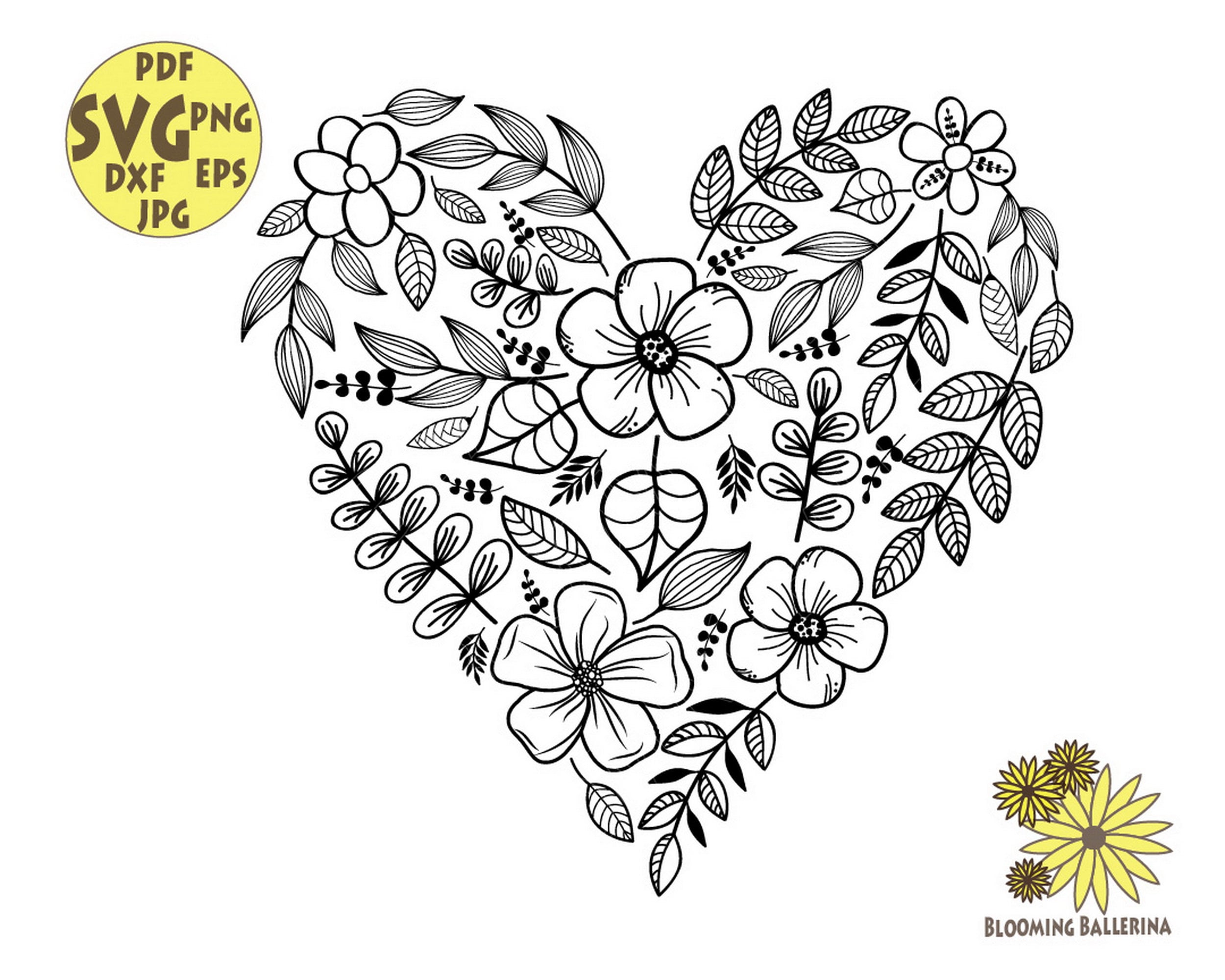 Floral Svg,floral Heart Svg, Flowers Love Svg, Heart Laurel Wreath Svg ...