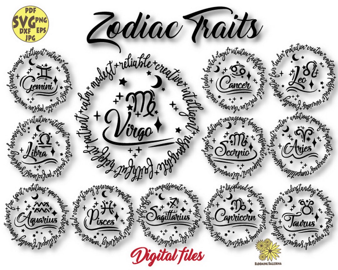 Zodiac Signs With Traits Digital Files, Zodiac Signs Svg, Astrology Svg ...