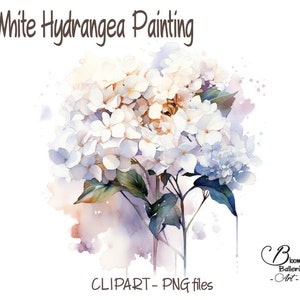 Watercolour White Hydrangea painting, Hydrangea digital art print, White Hydrangea Clipart, Hydrangea print, Hydrangea painting, Hydrangea