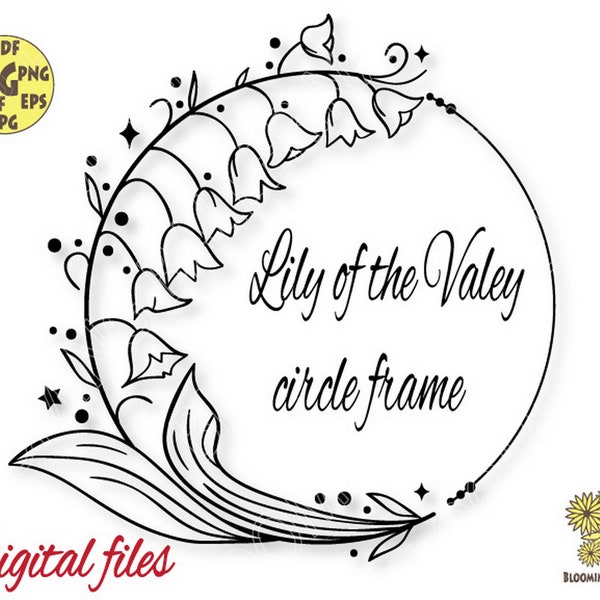 Lily Of Valley Frame Svg file, Lily of Valley,Lily of the valley wreath svg, May Birth Flower Tattoo Design, Lily of the Valley May Flower