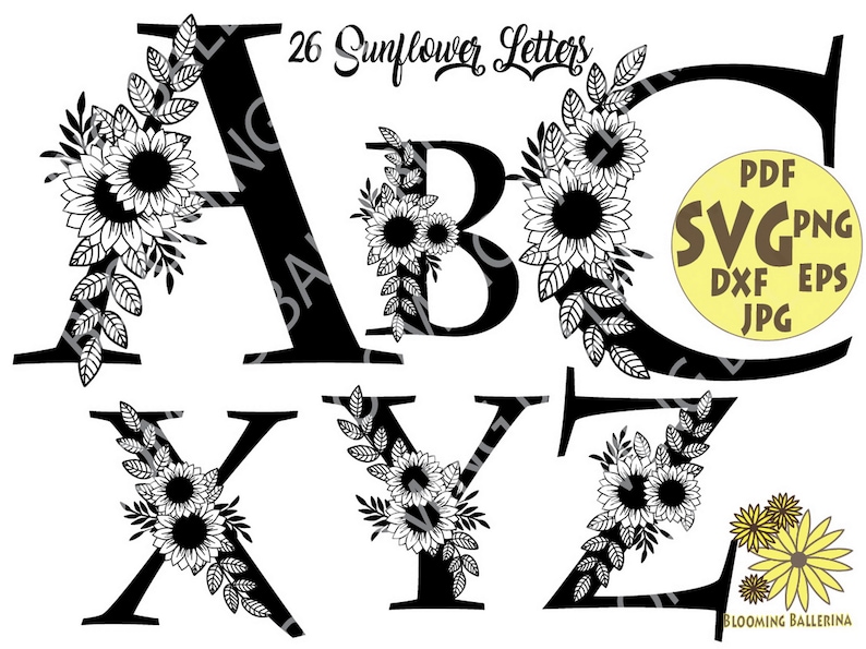 Download 30 Sunflower Monogram Letters SVG Floral Alphabet svg ...
