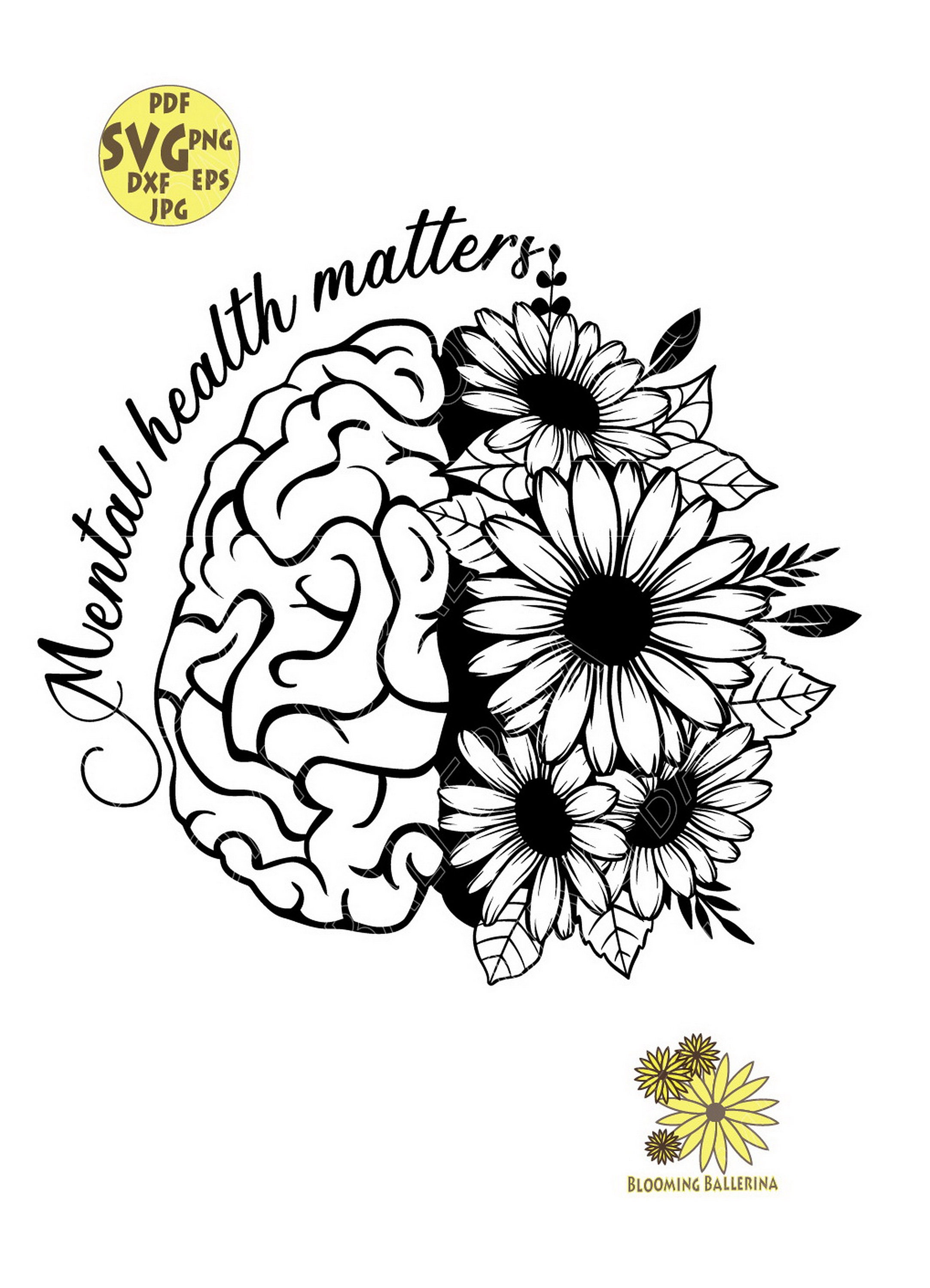 Flower Mental Health Matters with Human Brain Daisies Buds and Etsy
