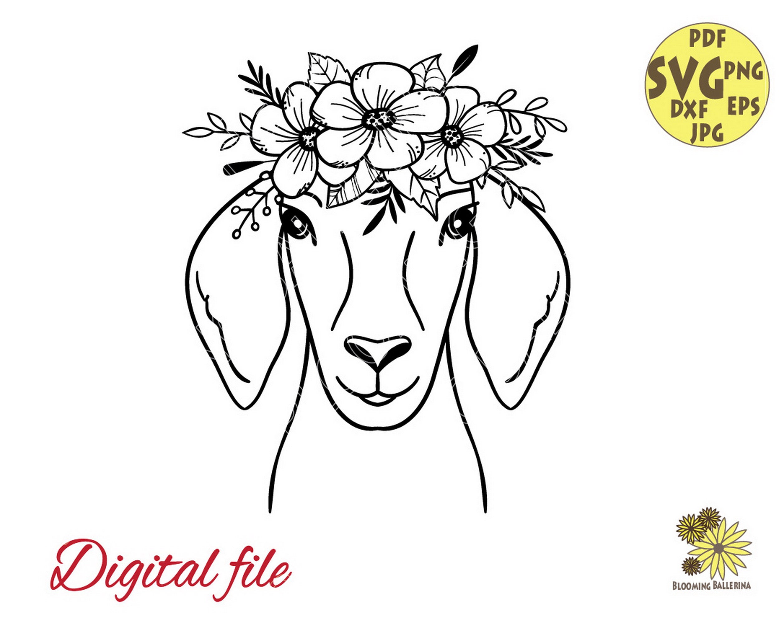 Goat Svg Goat With Flower Crown Svg Floral Animal Svg | Etsy