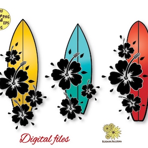 Flower Surfboards Svg file, Surfing svg, Vacation svg, Summer vibes svg, Flower Surfboard png, Surf png, Hibiscus Svg, Beach Svg, Hawaii svg