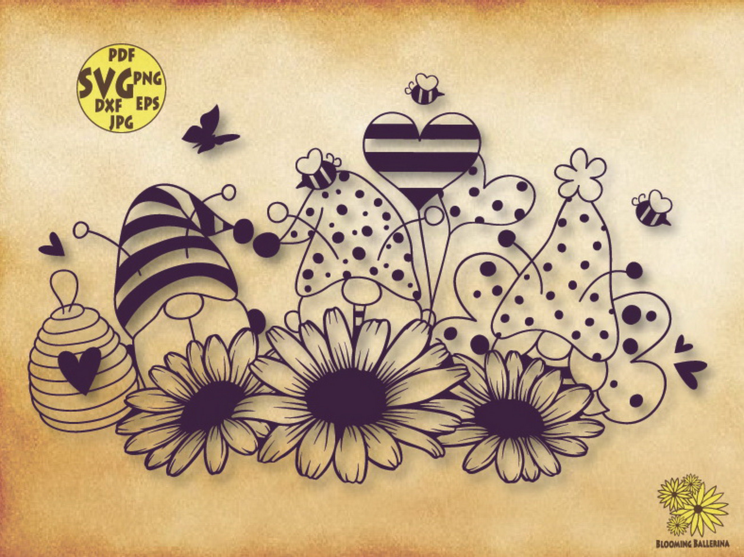 Bee Gnomes With Daisies Svg Files, Bee Gnome Svg, Garden Gnomes Svg ...