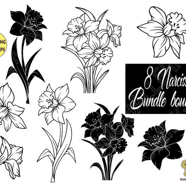 Fichier Svg de bouquet de fleurs de narcisse, paquet de narcisse, fleur du mois de naissance de mars Svg, Narcisse Png, bouquet floral png, Printemps Svg, Fleur Svg