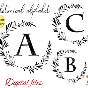 A to Z Alphabet Laurel Leaf With Initial Monogram Letter Svg file, Laurel Alphabet Svg, Wreath Letters Digital, Monogram Alphabet Bundle Svg