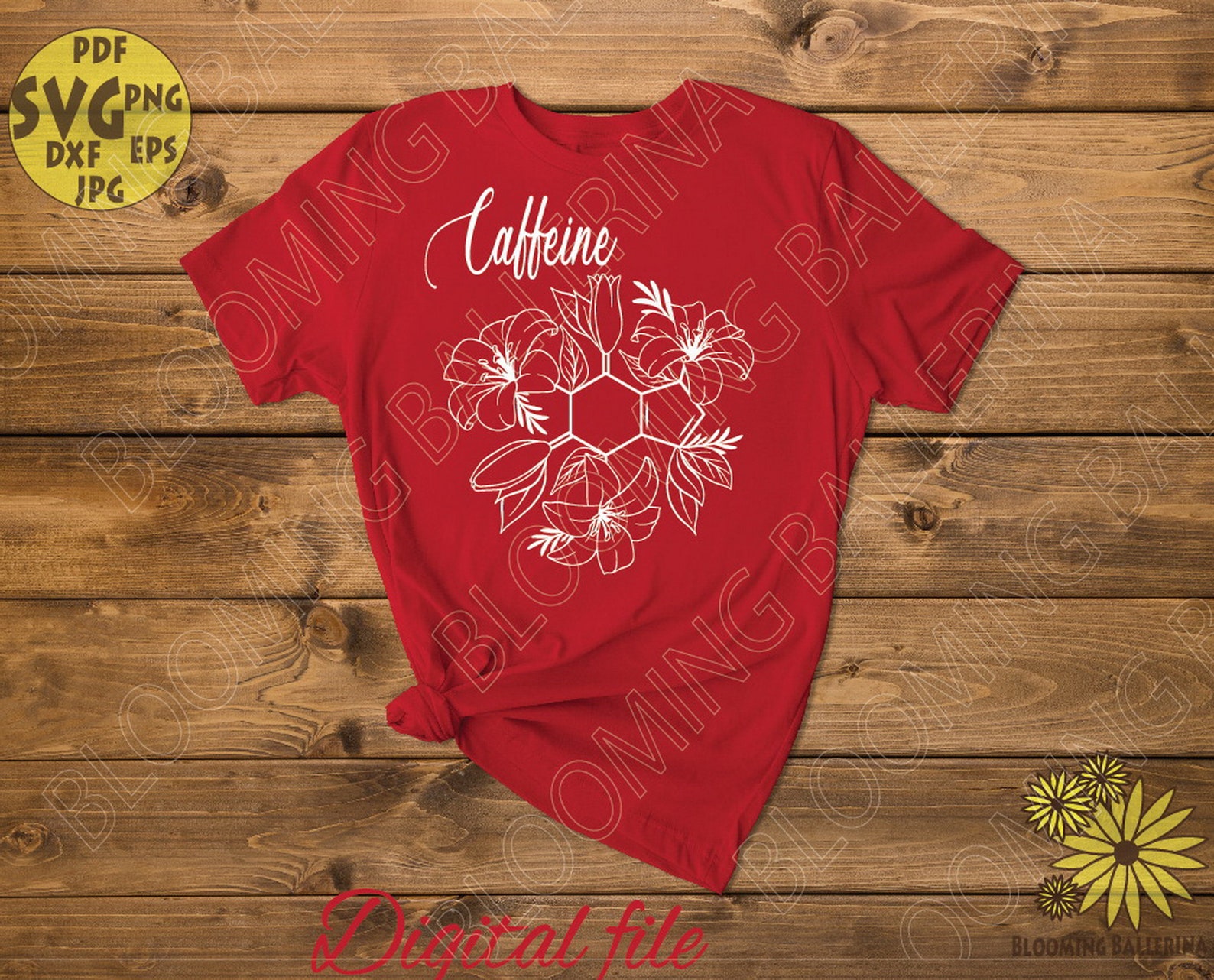 Caffeine Molecule With Lilies Svg, Floral Caffeine Svg, Molecules Svg ...