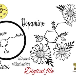 Floral Dopamine Svg, Dopamine Molecule with Daisies Svg, Pleasure Molecule Svg, Molecules Svg, Daisy Svg, Floral Molecule Svg, Daisy Png