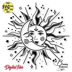 Sun and moon Svg, Celestial Svg, Sun Svg, Moon Svg, Moon Face Svg, Sun and moon, Moon Svg, Celestial moon, Summer Svg, laser cut files