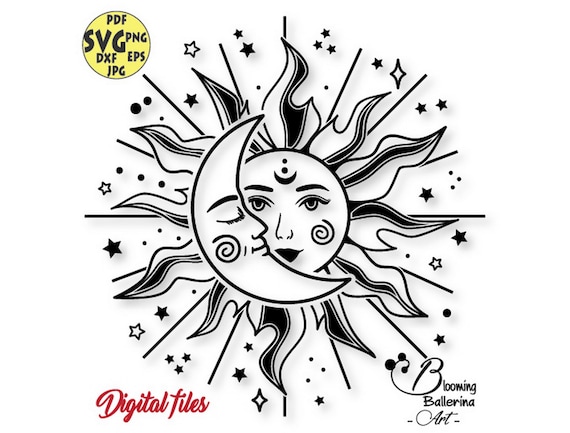 Sun and Moon Svg, Celestial Svg, Sun Svg, Moon Svg, Moon