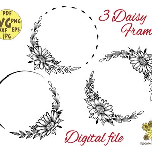 Frame Svg, Floral borders svg, Floral svg, Daisy Svg, Monogram frame Svg, Bundle Round Floral Frame,Botanical svg,Cricut Wedding flowers svg