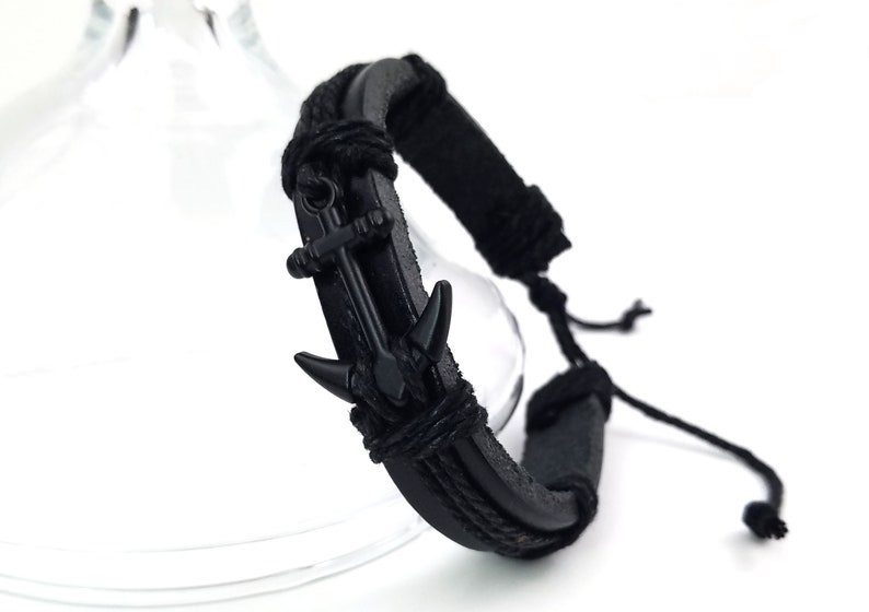 Leather Lace Up Anchor Bracelet Black Leather Cuff