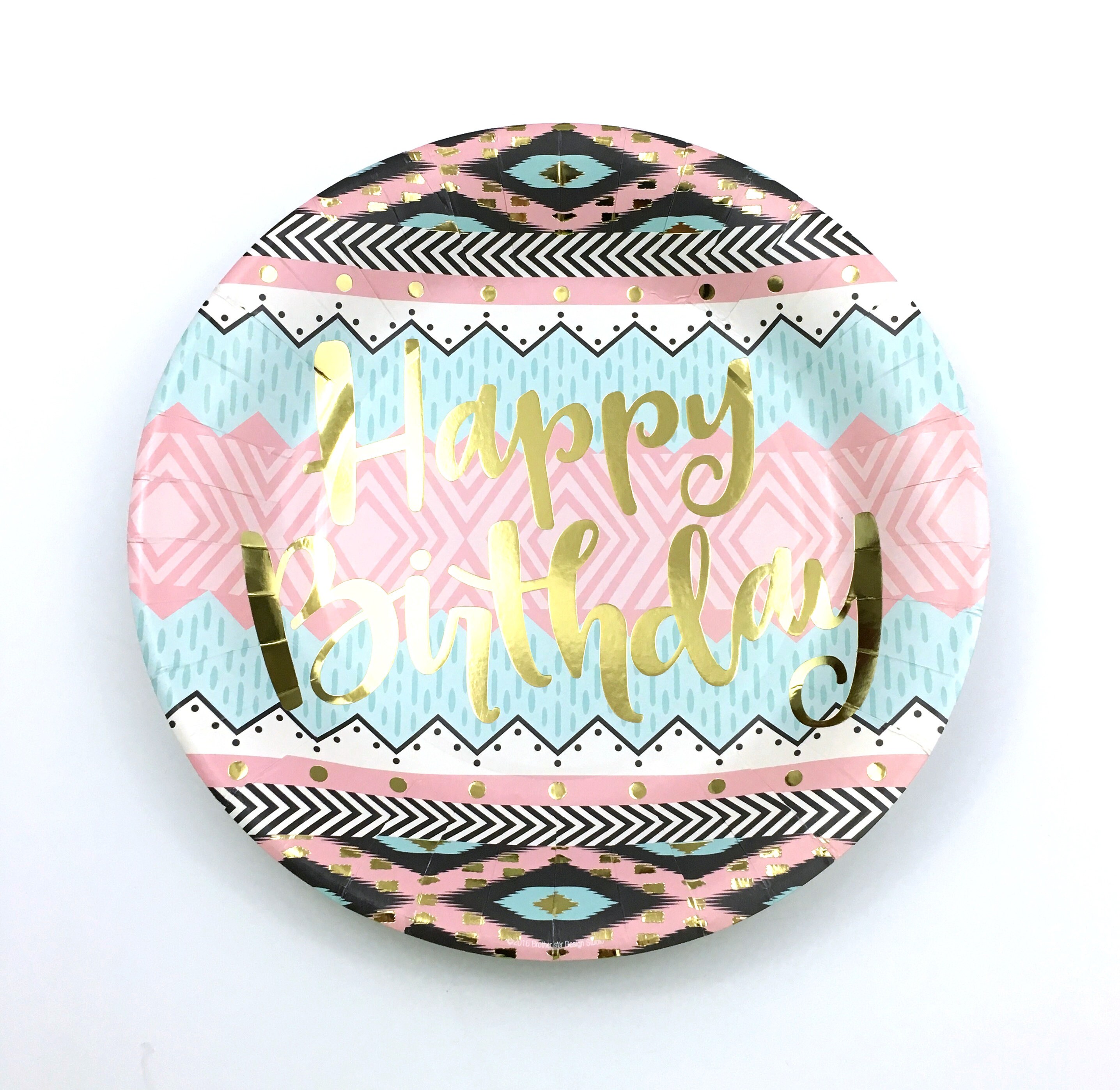 Aztec Happy Birthday 10.5 Paper Plate Pink Teal Etsy