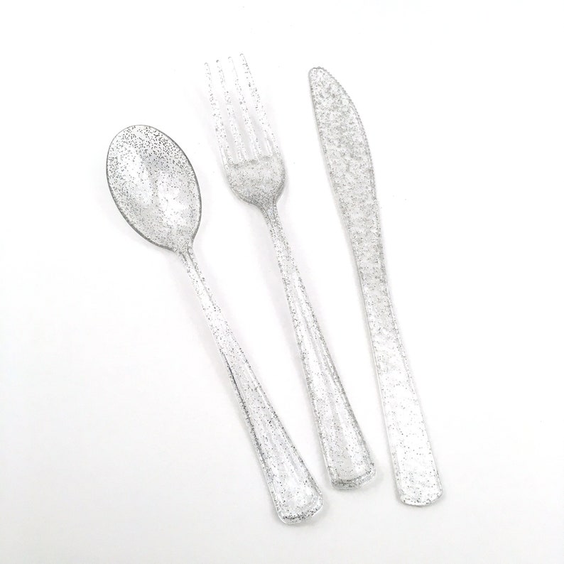 Bridal Silver Glitter Cutlery Wedding New Years Eve Christmas Baby Shower Birthday Silver Cutlery Tableware