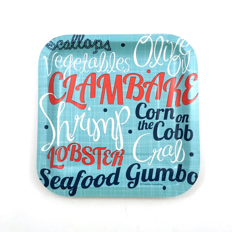 Clambake 7in Plates Seafood Engagement 4th of July Birthday Wedding Shrimp Lobster