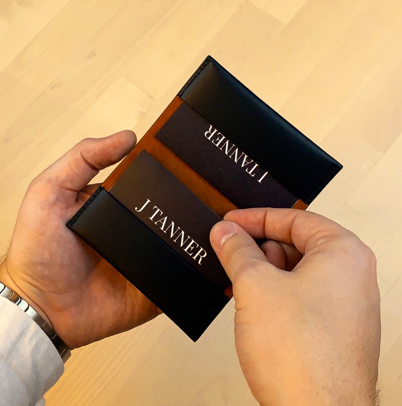 Kangaroo Leather Business Card Wallet Handcrafted and Customised Dark Brown