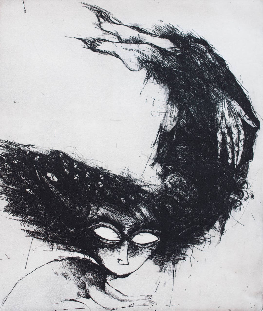 Dark Art. Macabre Creature Etching Original. Black and White Wall Art