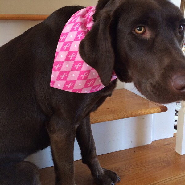 Pink Ribbon Awareness Bandanna, Dog Bandanna, Cat Bandanna, Slip Collar Bandanna, Reversible Bandanna