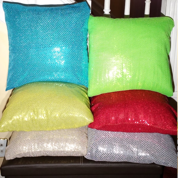 Pillow Covers: Knit Red Sequin, Silver Sequin, Yellow Sequin, Blue Sequin, Green Sequin Variety Décor Pillow covers