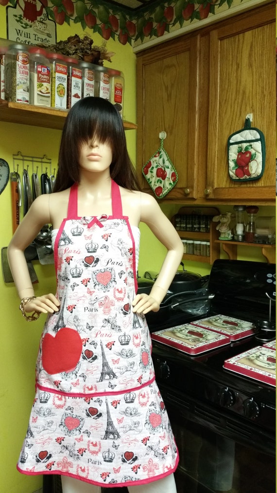Apron Paris Valentine Cupids Hearts Themed Fancy Kitchen Etsy
