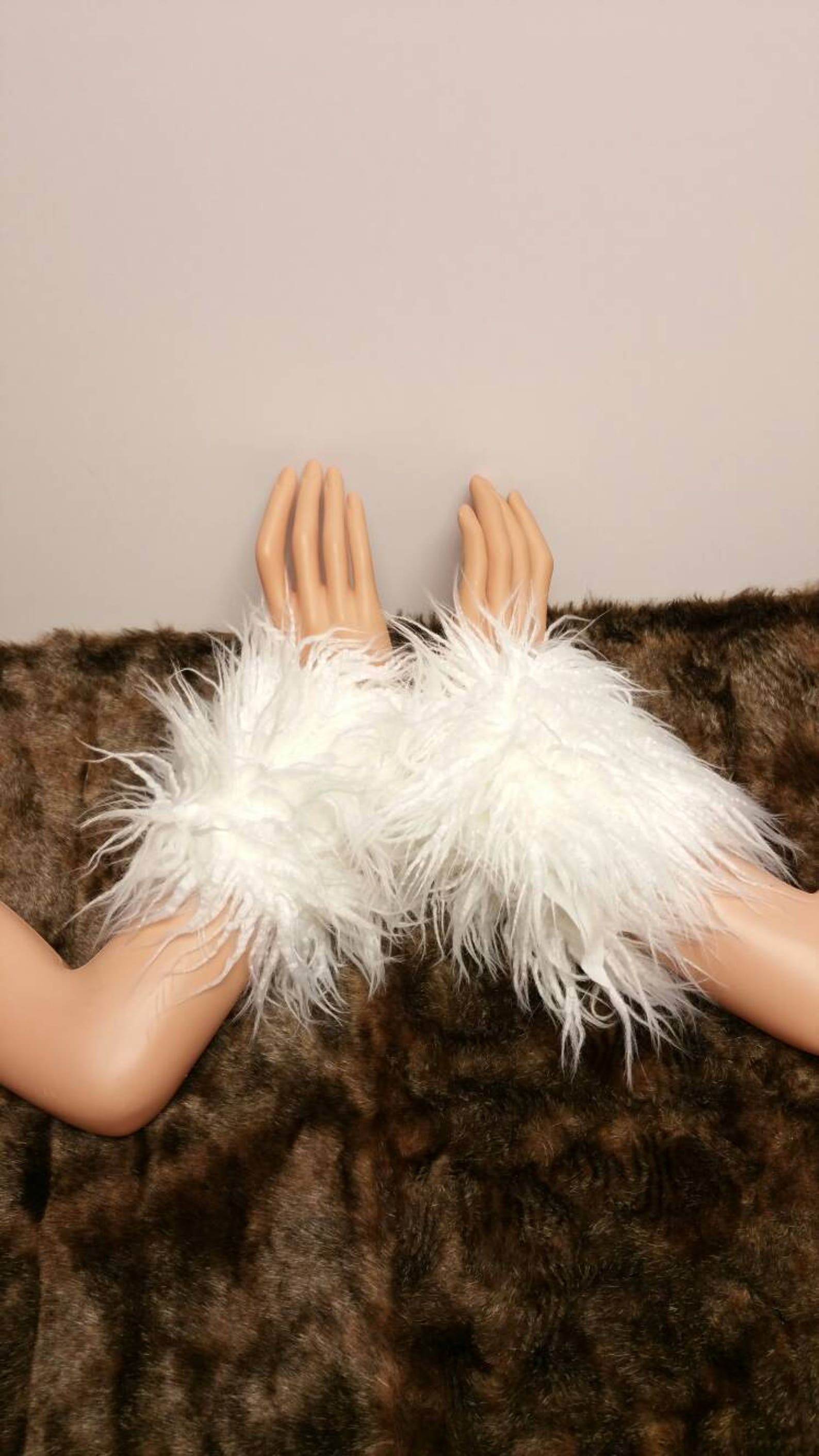 Faux Fur Arm Warmers Foxy White Shaggy White Stripe Fur Etsy Australia
