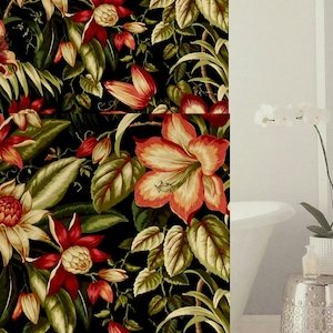 Duschdraperi: Lagunrött och vitt, Marockanskt rött, Blommande, Ikat Raji, Gitter, Geometrisk variation av duschdraperier