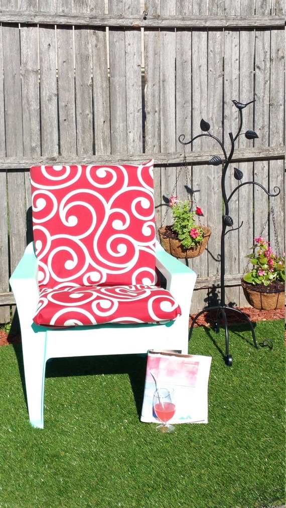 Outdoor Seat Cushion Lagoon Red White Lattice Geometric Etsy