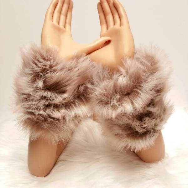 Faux Fur Arm Warmers: Fluffy Luscious Pink Tip Arm Warmers, Off White Super Soft Texture Faux Fur Arm Warmers