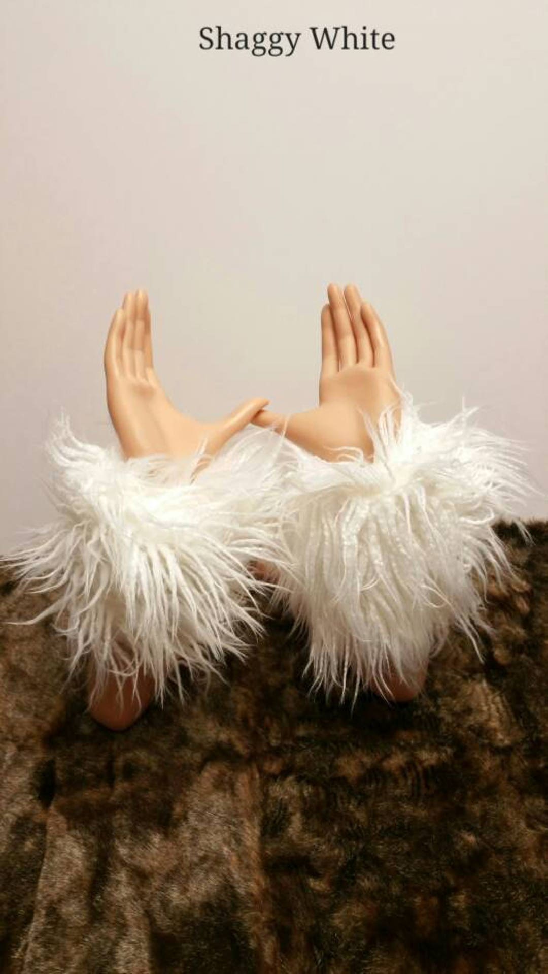 Faux Fur Arm Warmers Foxy White, Shaggy White, Stripe Fur, Soft Faux