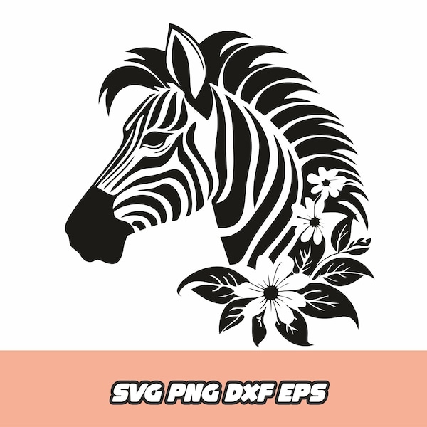 Floral Zebra svg, Zebra svg, Safari Clipart, Safari Zebra Silhouette