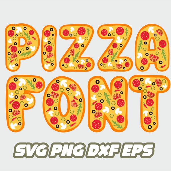 Pizza font, Pizza svg, cooking svg, kitchen font, pizza slice letters, food alphabet, food font, birthday svg, birthday font, party decor