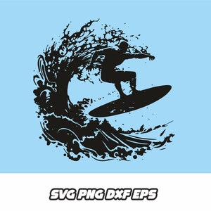 Svg de surf, Svg de surfista, Clipart de océano, Silueta de deporte de verano, Surfista png