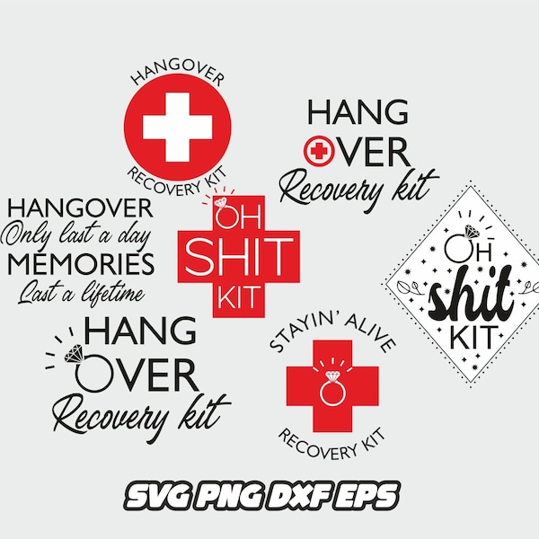 Hangover recovery kit png, funny hangover svg, wedding svg, wedding party clipart, hangover png