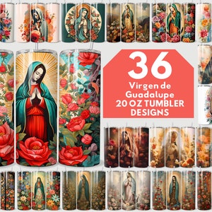 Nuestra Señora de Guadalupe vaso envuelto png, Virgen de Guadalupe 20 oz diseño de sublimación de vaso delgado, diseño de la Virgen María png